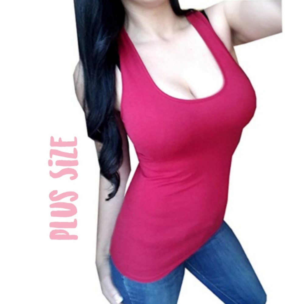 PLUS Sexy Red Solid Stretchy Racerback Tank Top